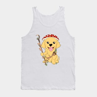 Golden Retriever Mushroom Druid | DND Dog | Fantasy Art | Red Mushroom Tank Top